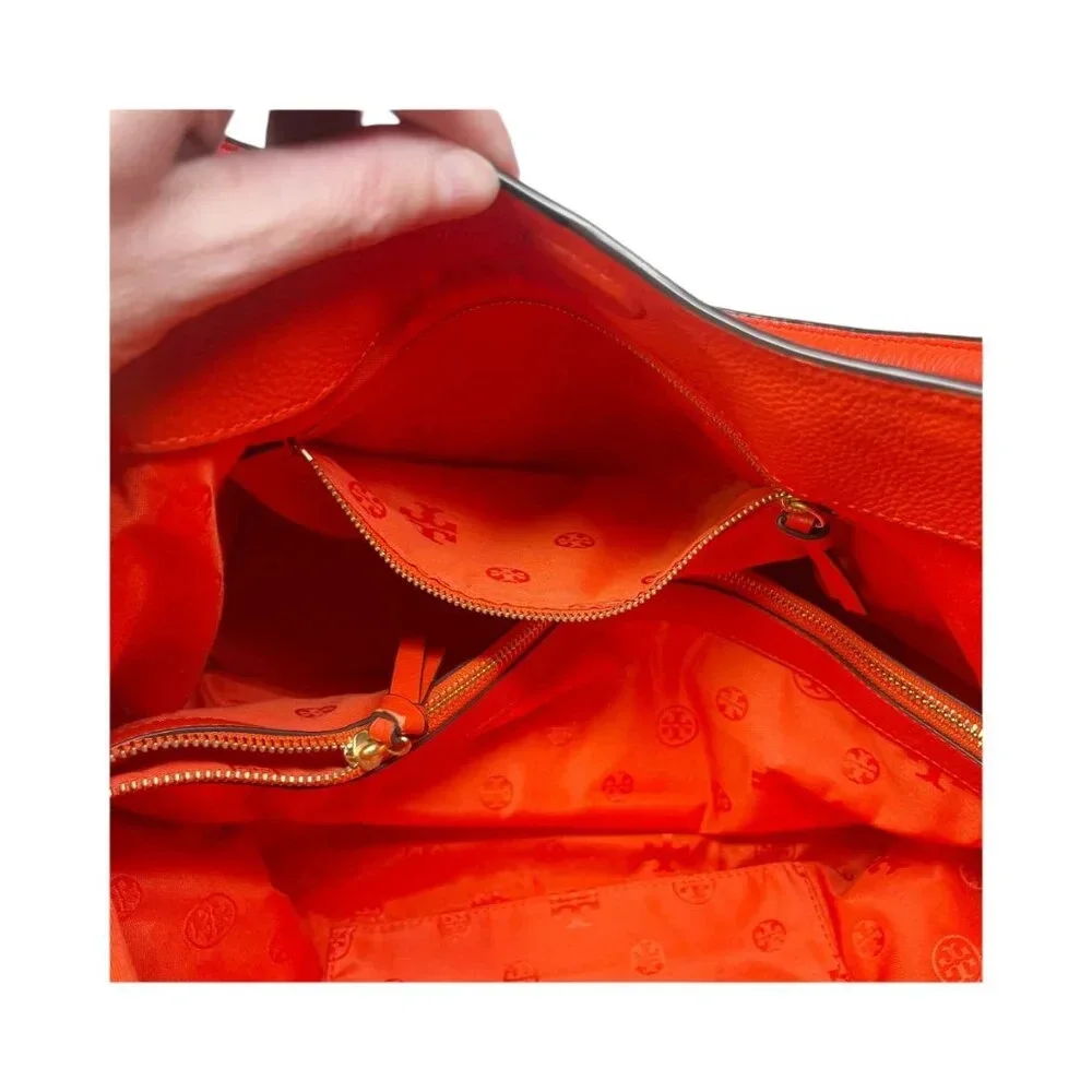 Tory Burch Red Pebble Leather Large Duel Handle Tote Bag